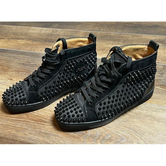 Christian Louboutin Lou Black Spikes Men's High Top Calf Leather Sneaker Size 7 - Picture 3 of 11